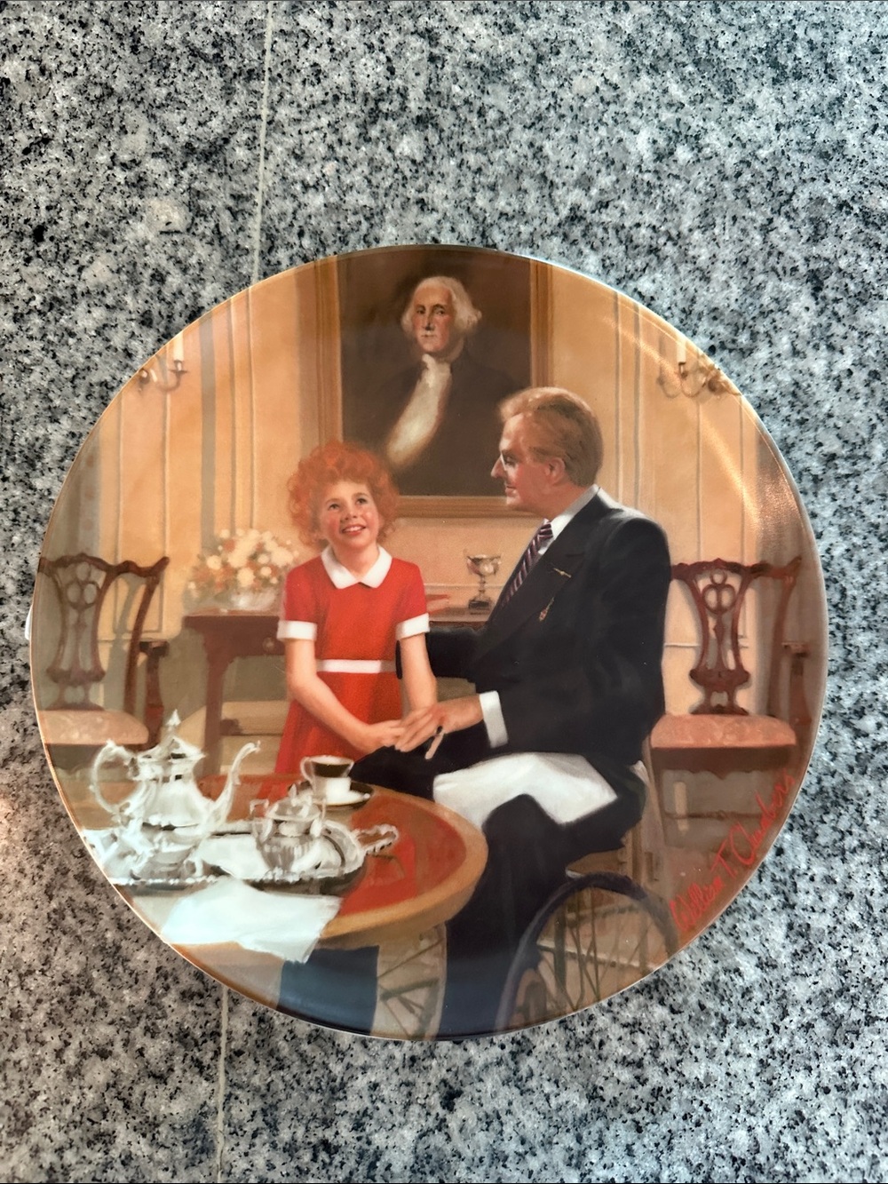 Knowles Decorative Plate Featuring Girl in Red Dress and Gentleman